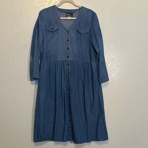 Chez Denim-Style Button Front Midi Dress Blue 12 GVC